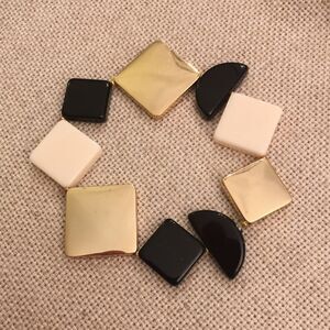 Flat Square Bead Bracelet Elastic Cord Goldtone
